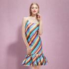 Sleeveless Ruffled Striped Dress