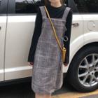 Wide Strap Plaid Pinafore Dress As Shown In Figure - One Size