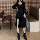 Asymmetrical Puff-sleeve Lace-up A-line Dress