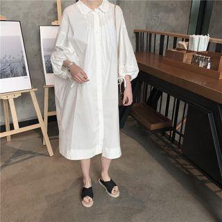 3/4-sleeve Midi Shirt Dress White - One Size