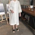3/4-sleeve Midi Shirt Dress White - One Size