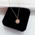 Alloy Rhinestone Flower Pendant Necklace Gold - One Size