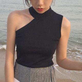 Sleeveless Mock-neck One Shoulder Top