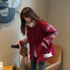 Plaid Panel Button Jacket Wine Red - One Size