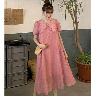 Set: Slipdress + Collared Short-sleeve Midi A-line Dress