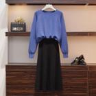 Set: Plain Sweater + A-line Midi Rib Knit Skirt