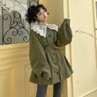 Lace Trim Button Coat Army Green - One Size