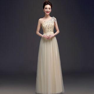 Off Shoulder Embroidered Evening Gown