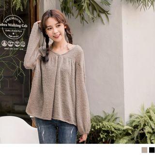 Puff Sleeve V-neck Loose Sweater