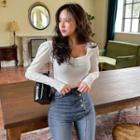 Square-neck Crop Velvet Top