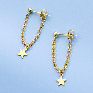 Chain Star Drop Earring 1 Pair - S925 Silver Earrings - Gold - One Size