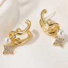 Alloy Rhinestone Star Faux Pearl Earring 1 Pair - 01kc-wg0-0005 - Gold - One Size