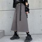 Belted Waist Plain Midi A-line Skirt