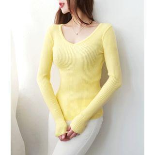 V-neck Ribbed T-shirt One Size