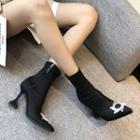 Rhinestone Applique High-heel Short Boots