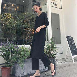 Set: Short-sleeve Long Top + Pants