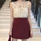Sleeveless Lace Top / Fitted Mini Skirt