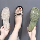 Crossover Strap Clear Band Slide Sandals