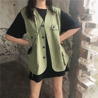 Plain Elbow-sleeve T-shirt / Safari Vest