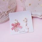 Non-matching Alloy Rabbit & Flower Dangle Earring 1 Pair - S925 Silver Earrings - Pink - One Size
