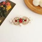 Faux Crystal Faux Pearl Alloy Brooch 1 Piece - Brooch - Red & Gold & White - One Size