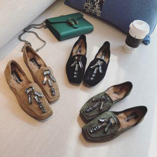 Faux-suede Jeweled Loafers