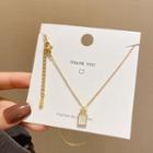 Rectangle Shell Rhinestone Pendant Stainless Steel Necklace X585 - Gold - One Size