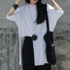 3/4-sleeve Asymmetric T-shirt White - One Size