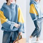 Color Block Faux Shearling Oversize Hoodie Blue - One Size