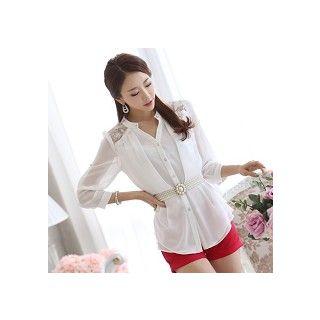 3/4-sleeve V-neck Chiffon Blouse