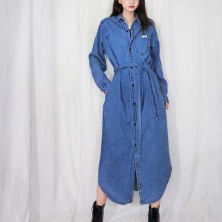 Long-sleeve Tie-waist Denim Shirtdress