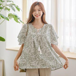 Tasseled Slit-sleeve Foliage Tunic