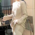 Plus Size Mock-neck Raglan Ribbed Knit Top