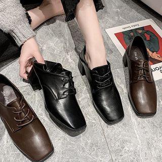 Block Heel Lace-up Faux Leather Shoes