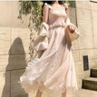 Set: Frill Trim Spaghetti Strap Top + Midi Skirt + Cardigan