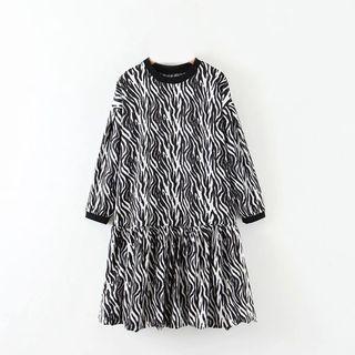 Long-sleeve Zebra Print A-line Dress