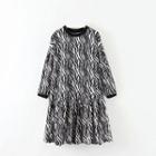 Long-sleeve Zebra Print A-line Dress