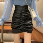 Faux Leather High-waist Ruched Mini Skirt