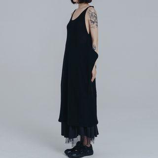 Spaghetti Strap Midi Knit Dress Black - One Size