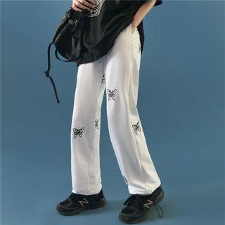 Butterfly Print Straight-fit Pants