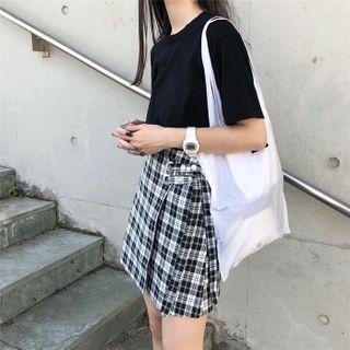 Plaid Wrap Fitted Mini Skirt