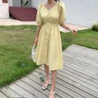 Off-shoulder Button-front Dress Yellow - One Size