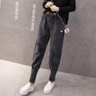 Plain Drawstring Velvet Jogger Pants