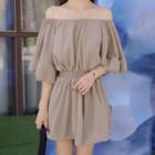 Off-shoulder Elbow-sleeve Playsuit