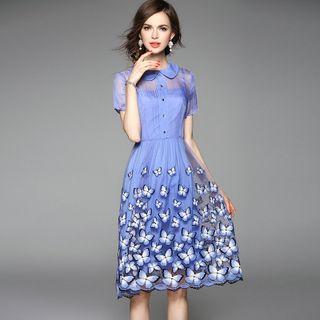 Embroidery Silk Shirtdress