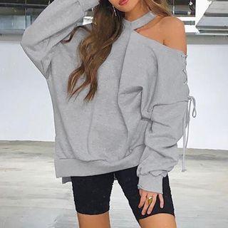 Halter Cold-shoulder Pullover Gray - M