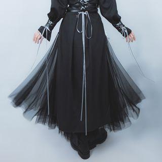 Mesh Maxi A-line Skirt / Studded Belt / Set