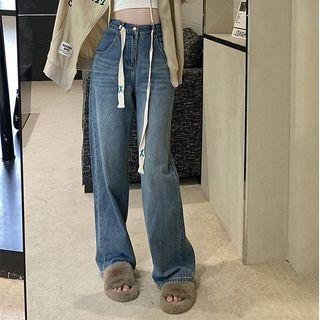 High Waist Drawstring Loose Fit Jeans
