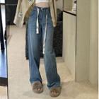 High Waist Drawstring Loose Fit Jeans