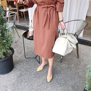 V-neck Slit-side Maxi Dress With Sash